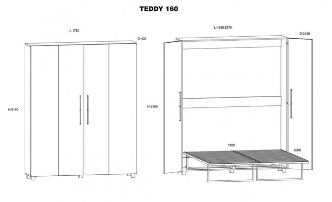 Откидная шкаф-кровать TEDDY 160 MEBLOCROSS